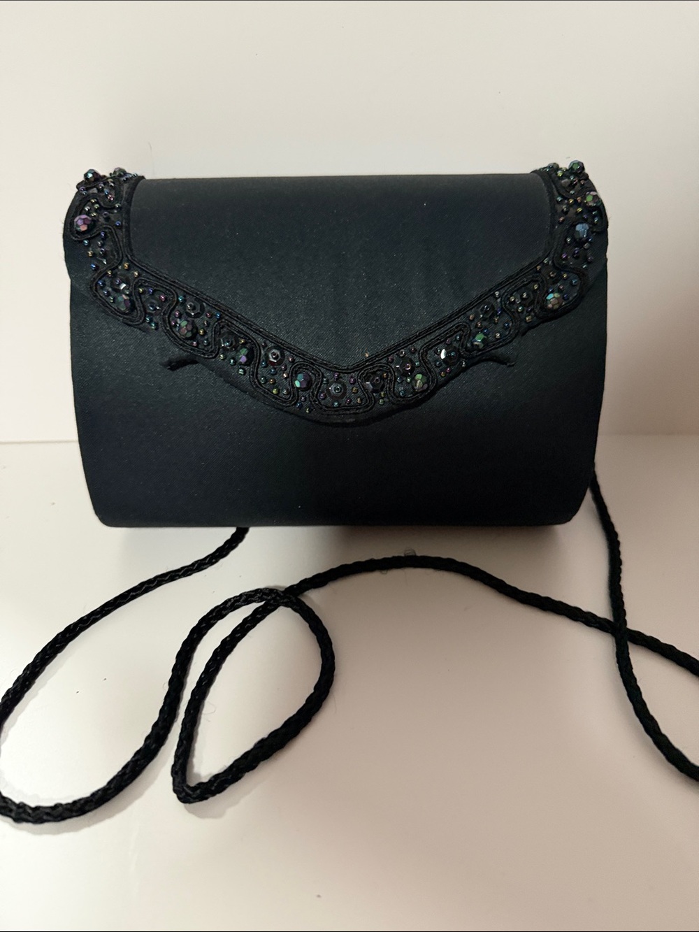 Vanessa  Black Satin Chain Shoulder evening Bag